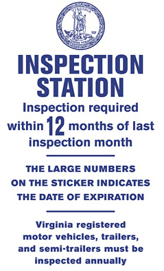 Virginia State Inspection Station sign