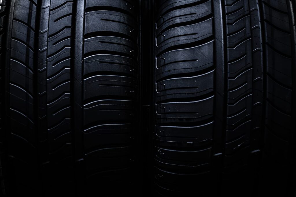 Close-up of tread on new tires