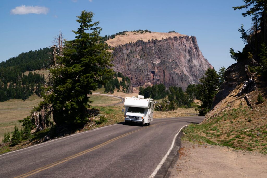 Travel Truck Recreational Vehicle Touring Countryside Two Lane Highway