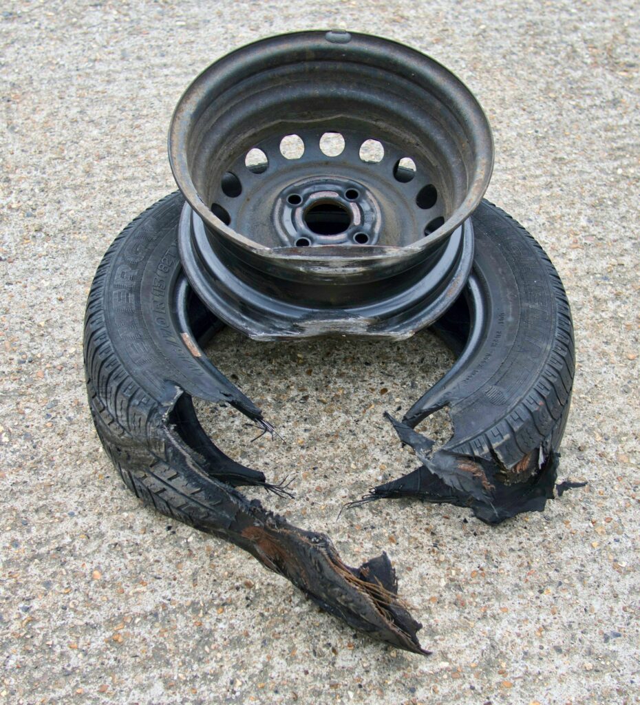 Destroyed car tire