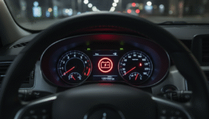 an Automotive Dashboard with Illuminated Battery Warning Symbol An automotive dashboard with illuminated battery warning symbol