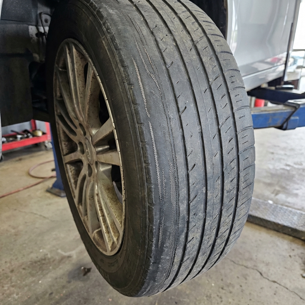 A Badly Worn Tire Due To A Poor Wheel Alignment