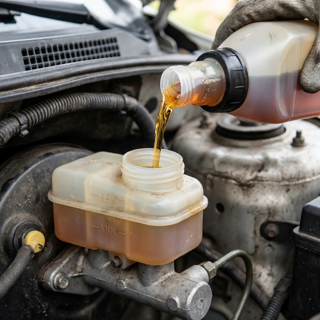 DOT3 Brake Fluid Being Poured into a Master Cylinder