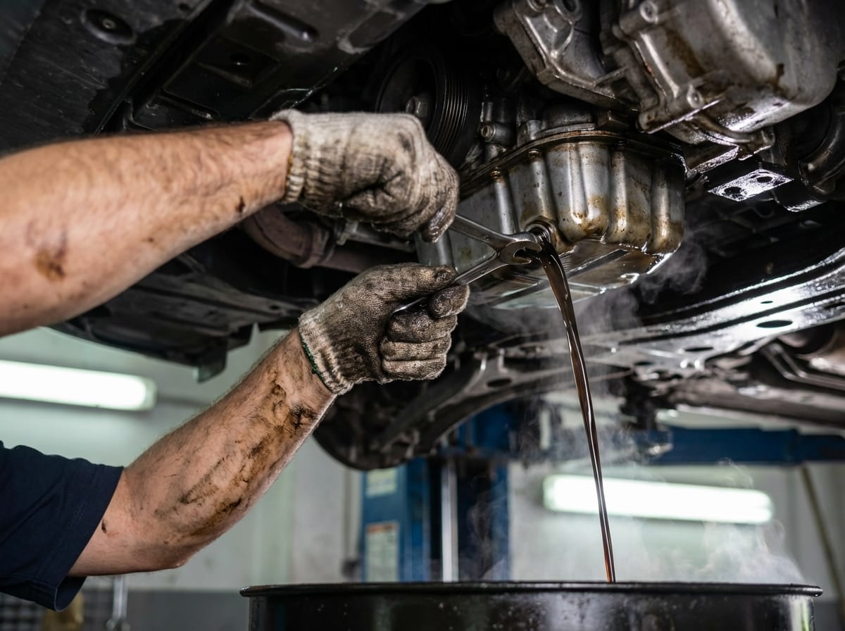 Oil being drained out of a car