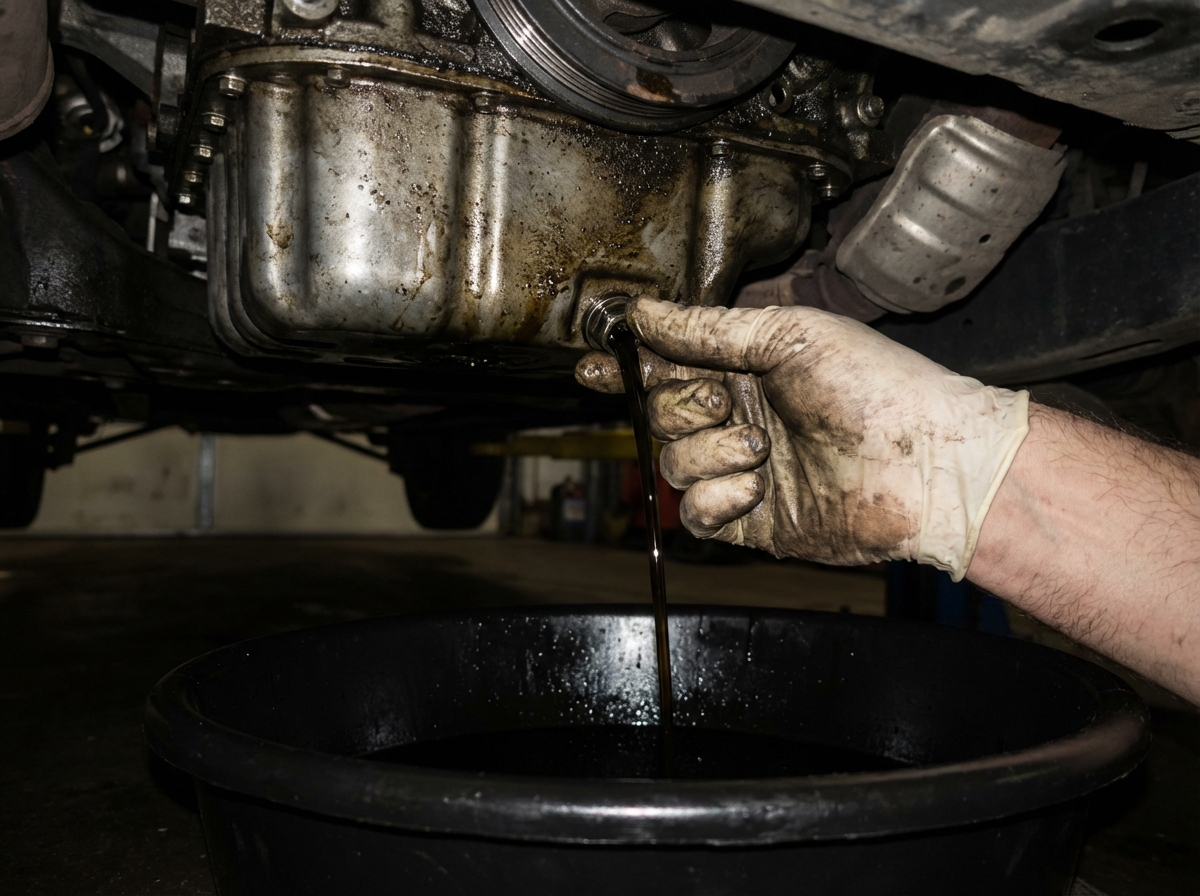 Used Oil Being Drained Out of an Engine