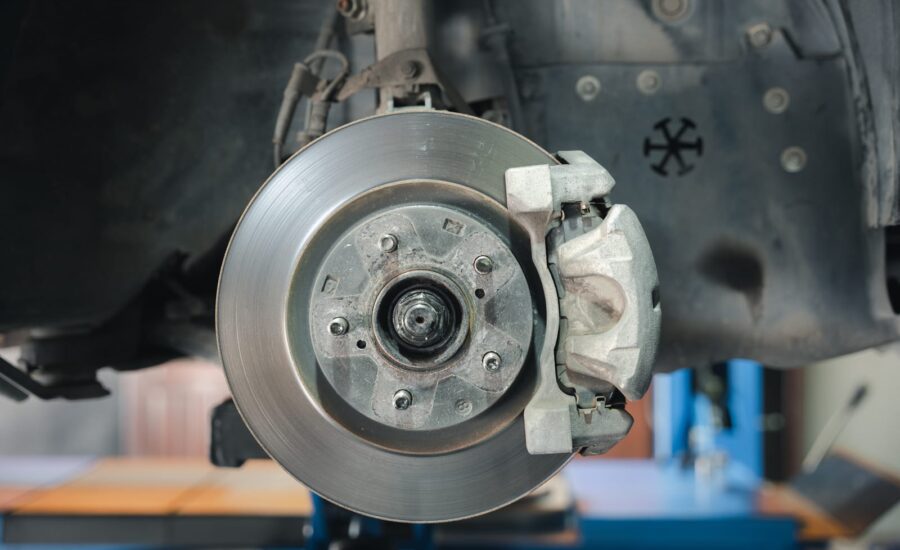 Brake system detail, high-performance caliper on car disc brakes