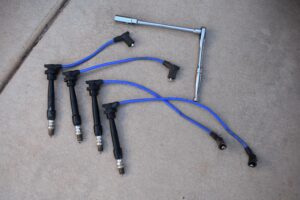 Spark Plugs and Blue Plug Wires