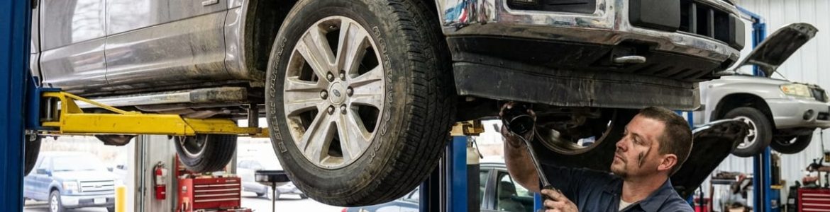 Oil filter being changed on an F-150 Truck